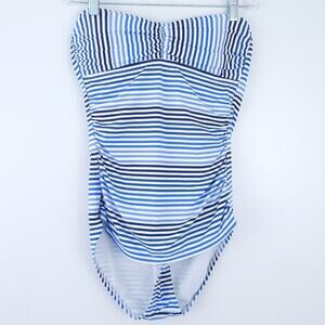 Tommy Bahama Don't Fade Away Shirred Bandeau One Piece Marina Size 8 Blue White